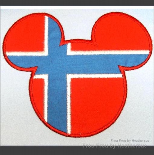 Norway Flag Mister Mouse Head Machine Applique Embroidery Design, multiple sizes, including  4 inch