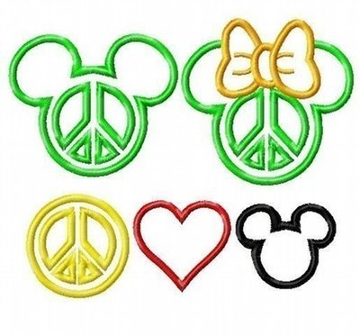Peace SET Miss and Mister Mouse THREE Machine Applique Embroidery Designs, Multiple sizes including 4 inch