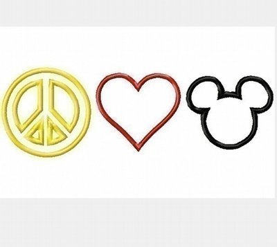 Peace, Love, and Mister Mouse Machine Applique Embroidery Design, multiple sizes including 4 inch