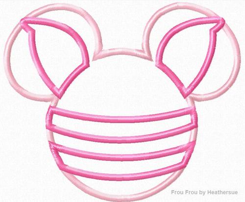 Pig P0oh Mister Mouse Head Machine Applique Embroidery Design, Multiple sizes including 4 inch