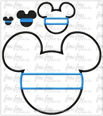 Thin Blue Line Mister Mouse Head Police Officer Applique and filled Embroidery Designs, mutltiple sizes including 1