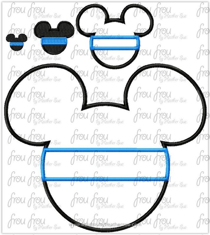 Thin Blue Line Mister Mouse Head Police Officer Applique and filled Embroidery Designs, mutltiple sizes including 1"-16"