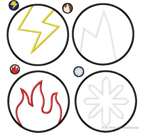 Ninja Leego FOUR Symbols SET Machine Applique Embroidery Design, multiple sizes, including 4 inch