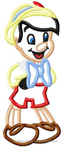Wooden Boy Puppet Machine Applique Embroidery Design, Multiple sizes including 4 inch