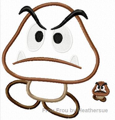Maro Angry Mushroom Machine Applique Embroidery Design, Multiple Sizes, including 4 inch