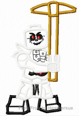 Ninja Leego Skeleton Machine Applique Embroidery Design, multiple sizes, including 4 inch