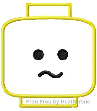 Leego Head Worried Machine Applique Embroidery Design, multiple sizes, including 4 inch