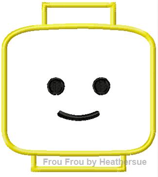 Leego Head Smiling Machine Applique Embroidery Design, multiple sizes, including 4 inch