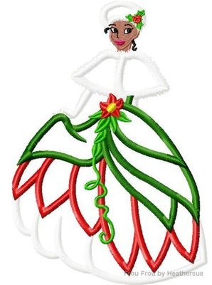 Tina Full Body Christmas Princess Machine Applique Embroidery Design, Multiple sizes including 4 inch