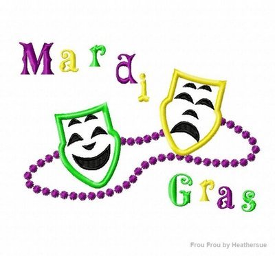 Comedy and Tragedy Mardi Gras, Machine Applique Embroidery Design, Multiple Sizes, including 4 inch