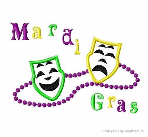 Comedy and Tragedy  Mardi Gras, Machine Applique Embroidery Design, Multiple Sizes, including 4 inch
