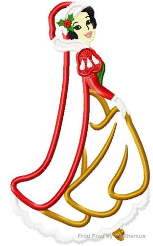 Snowy White Full Body Christmas Princess Machine Applique Embroidery Design, Multiple sizes including 4 inch