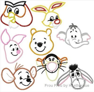 P0oh HEADS SET Tiger, Bear, Donkey, Elephant, KangaRoo, Owl, Rabbit, and Pig Set of EIGHT Machine Applique Embroidery Designs- Multiple Sizes- including 4 inch
