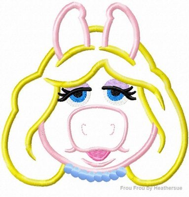 Miss Sow Pig Head Machine Applique Embroidery Design Multiple Sizes, including 4 inch