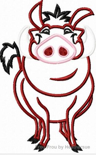 Pigba Warthog Lion Machine Applique Embroidery Design, Mutliple Sizes including 4 inch