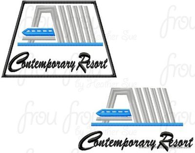 Contempo Hotel Resort Motel sign Monorail TWO DESIGN SET machine applique Embroidery Design, multiple sizes- including 4 inch