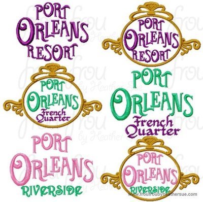 Port New Orleans Resort, Riverside, and French Quarter Hotel Motel sign SIX DESIGN SET machine applique Embroidery Design, multiple sizes- including 4 inch