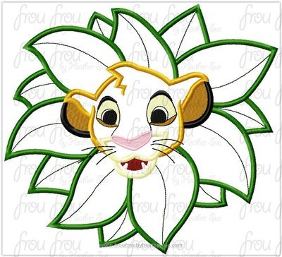 Lion with Leaves Behind Head Machine Applique Embroidery Design, Multliple Sizes including 4"-16"
