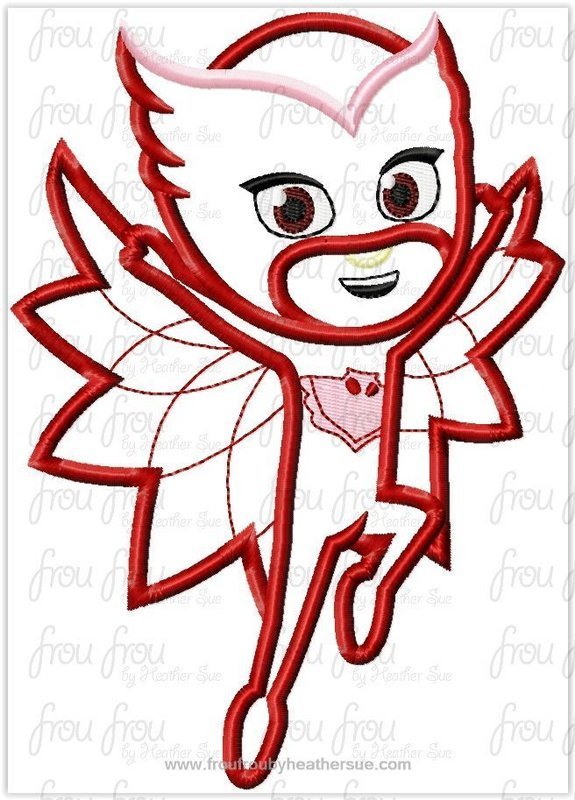 Owl Girl Pajama Masks Machine Applique Embroidery Design, multiple sizes including 4&quot;-16&quot;