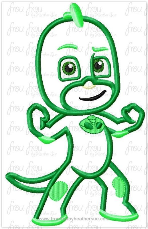 Geeko Boy Pajama Masks Machine Applique Embroidery Design, multiple sizes including 4&quot;-16&quot;
