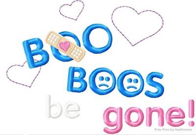 Boo Boos Be Gone Wording Stuffins Machine Applique Embroidery Design, multiple sizes including 4 inch