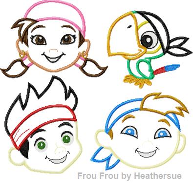 Children Pirates FOUR design SET Machine Applique Embroidery Design, multiple sizes including 4 inch