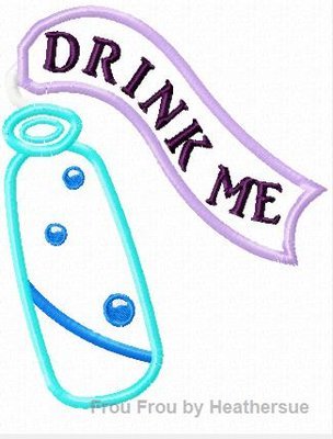 Drink Me Wonderland Alyce Machine Applique Embroidery Design, Multiple Sizes, including 4 inch