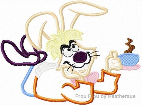 Rabbit with Tea Wonderland Alyce Machine Applique Embroidery Design, Multiple Sizes, including 4 inch