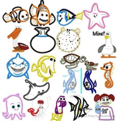 Neemo 21 design SET Machine Applique Embroidery Design, Multiple Sizes, INCLUDING 4 INCH