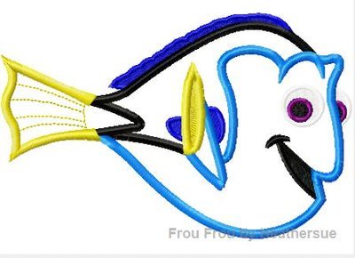 Dorine Neemo Blue Tang Fish Machine Applique Embroidery Design, Multiple Sizes, INCLUDING 4 INCH