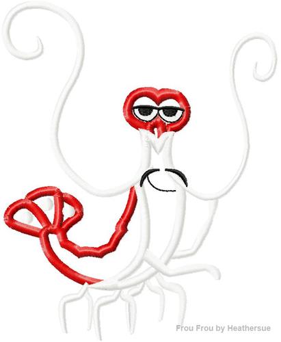 Jack Neat Freak Shrimp Neemo Machine Applique Embroidery Design, Multiple Sizes, including 4 inch