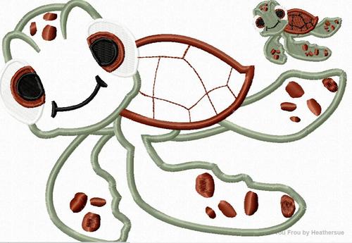 Shirt Turtle Neemo Machine Applique Embroidery Design, Multiple Sizes, including 4 inch