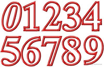 Standard Font applique Numbers TEN design SET multiple sizes, including 3, 4, 5, 6, 7, 8, and 9 inch