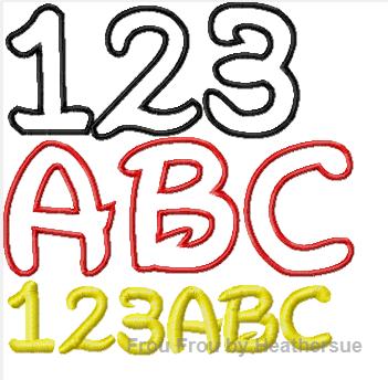 Walter TWO FONT SETS Applique and Satin Letters, Numbers, Punctuation Embroidery Designs, including half, 1, 2, 3, 4, &amp; 6 inch