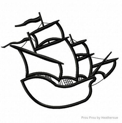 Pirate Ship Silhouette Machine Applique Embroidery Design, Multiple sizes including 4 inch