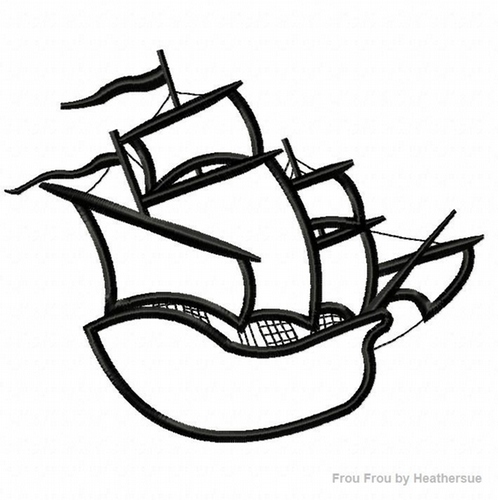 Pirate Ship Silhouette  Machine Applique Embroidery Design, Multiple sizes including 4 inch