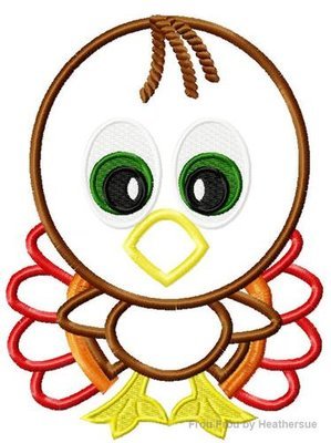 Thanksgiving Turkey Machine Applique Embroidery Design, Multiple Sizes, including 4 inch