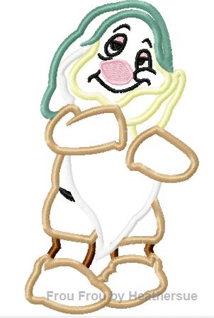 Tired Guy Dwarf Snowy White Machine Applique Embroidery Design, Multiple sizes including 4 inch