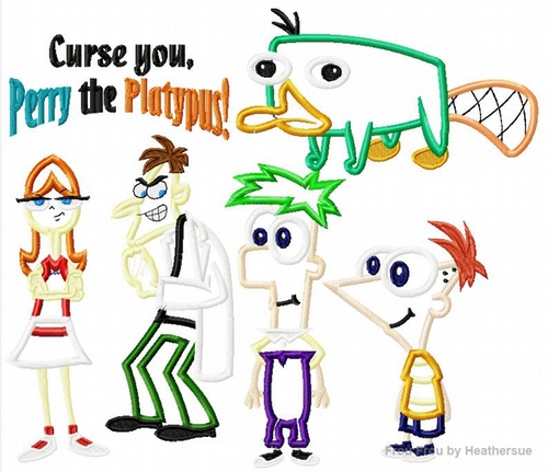 Phin and Phurb Full Body SET SIX Machine Applique Embroidery Designs, Multiple sizes including 4 inch