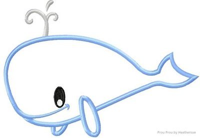 Cute Whale Machine Applique Embroidery Design, multiple sizes, including 4 inch