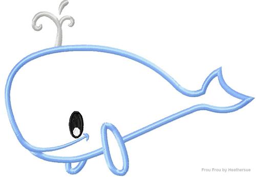 Cute Whale Machine Applique  Embroidery Design, multiple sizes, including 4 inch