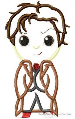 Tenth Doctor Cutie Who Machine Applique Embroidery Design Multiple Sizes, including 4 inch