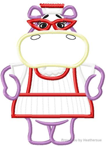 Hippo Stuffins Machine Applique Embroidery Design, multiple sizes including 4 inch