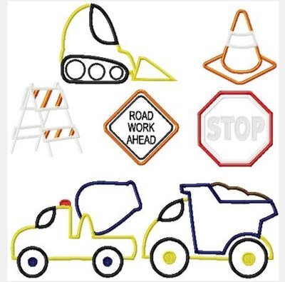 Construction Equipment SEVEN design SET  Machine Applique Embroidery Designs, Multiple sizes including 4 inch