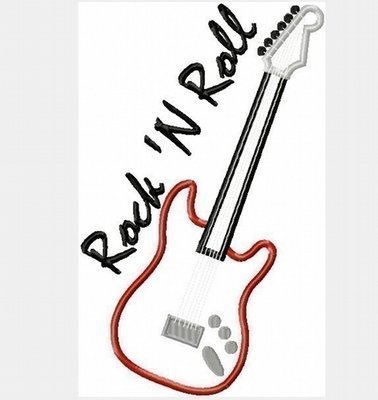 Electric Guitar Rock 'N Roll Machine Applique TWO Embroidery Designs, multiple sizes, including 4 inch