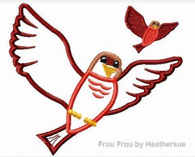 Red Bird Robin Sofie the First Machine Applique Embroidery Design, multiple sizes including 4 inch