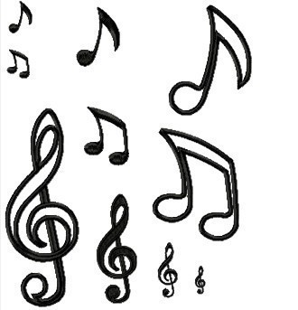 Musical notes THREE Machine Embroidery Applique Designs, multiple sizes, including 4 inch