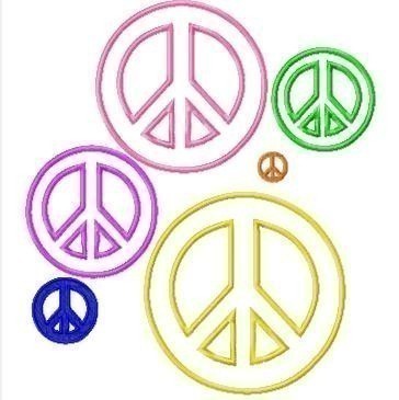 Peace Sign Machine Applique Embroidery Designs, Multiple sizes including 1,2,3, 4, 5, and 6 inch