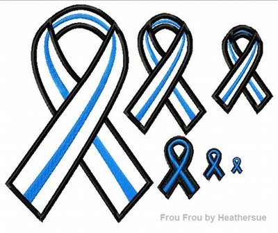 Thin Blue Line Police Officer Ribbon Applique and filled Embroidery Designs, mutltiple sizes including half inch, 1, 2, 3, 4, 7, and 10 inch