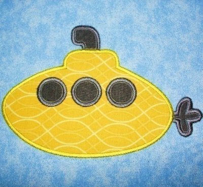Yellow Submarine Applique Embroidery Design, mutltiple sizes including 2 inch, 4 inch and larger